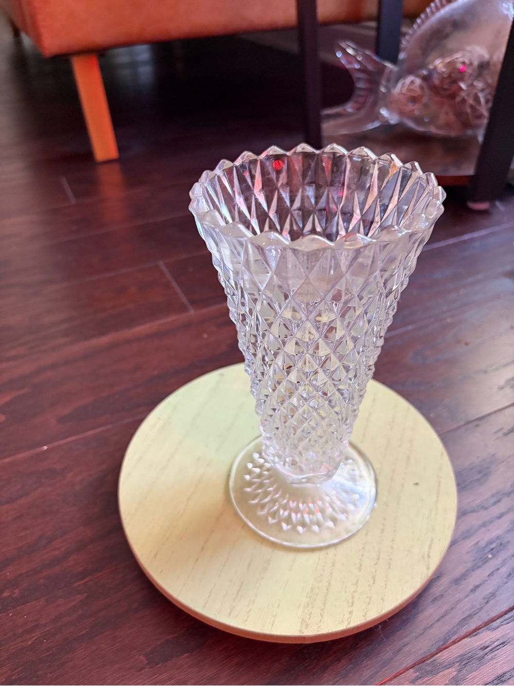 vintage Indiana Glass Diamond Point clear pressed glass vase